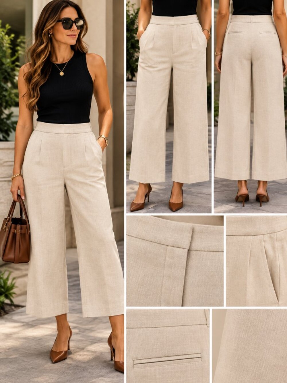 Ann Taylor Pants Womens 2 Cream Linen Blend Wide Leg Cropped High Rise Trouser